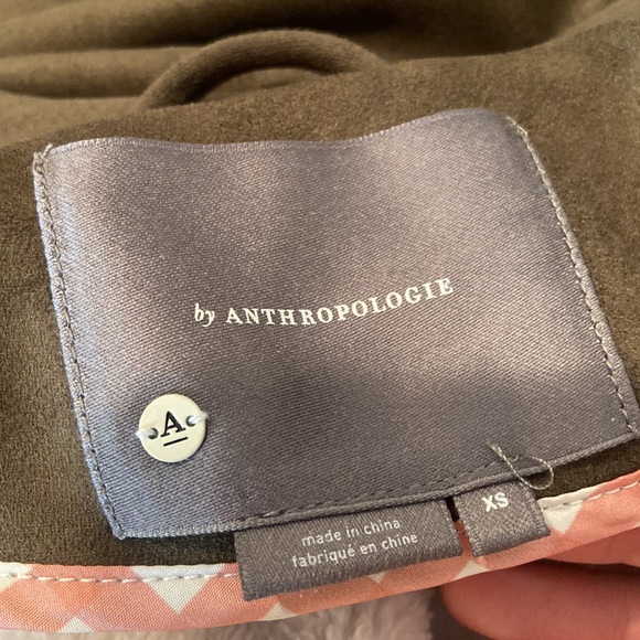 By Anthropologie Olive Green Faux Suede Open Cropped Jacket - Picture 3 of 4